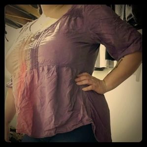 One World large hi low crop peasant shirt